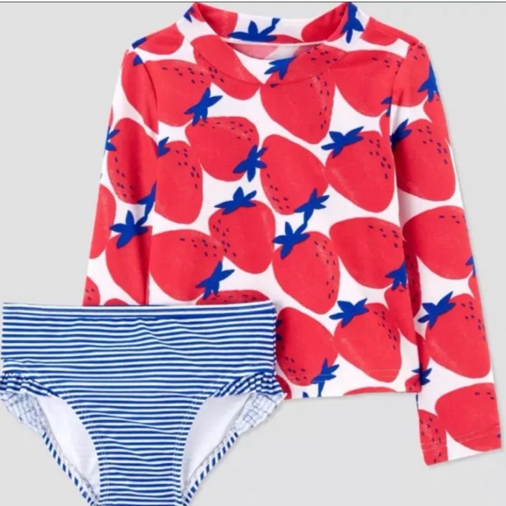 Kids Strawberry Print Rashgaurd Swim Set